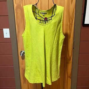 Flax Linen Sleeveless Tunic Long Large Chartreuse Pre-Owned Flared
